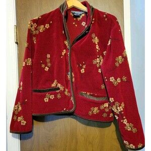 Tsunami Women's Soft Fleece Jacket Black with Floral -  Size M - Pre-Owned
